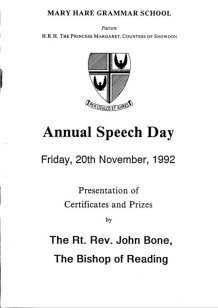 Speech Day Programme 1992